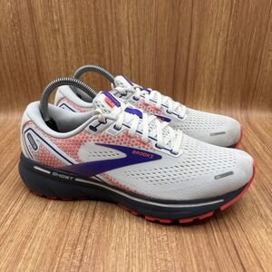 Brooks Ghost 14 Running Shoes Womens 8.5 White Purple Coral Sneakers 1203561B192